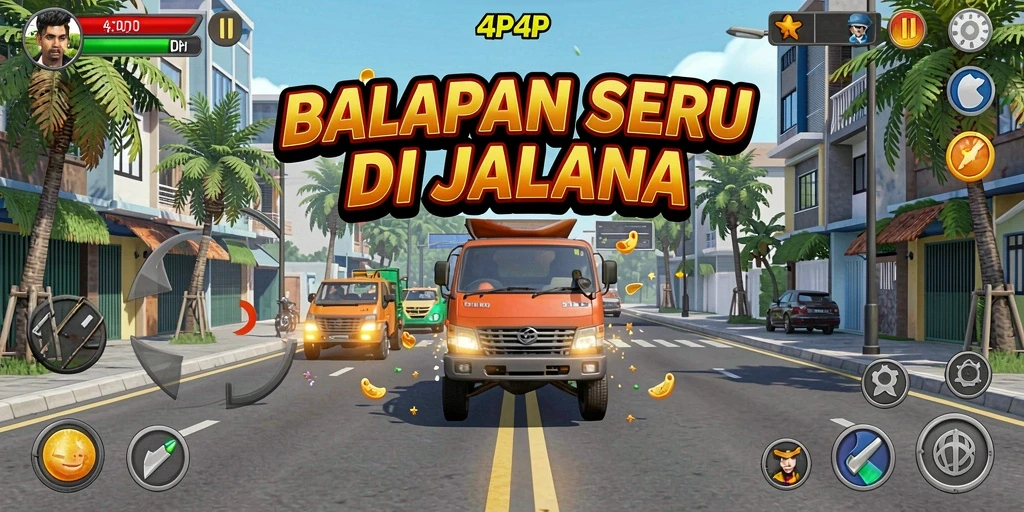 Screenshot gameplay menampilkan balapan seru dalam 4P4P.