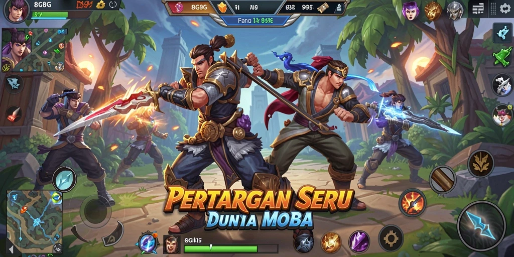 Gameplay seru 8G8G dengan pertarungan MOBA intens.