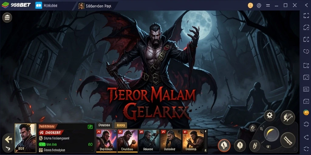 Screenshot gameplay 988BET menampilkan makhluk horor menyeramkan di kegelapan.