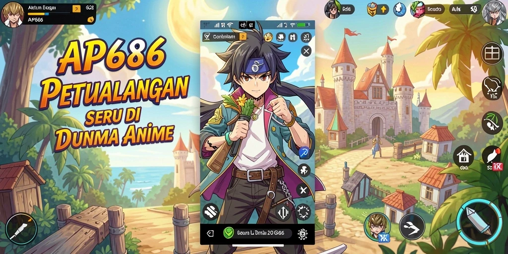 Screenshot gameplay AP686 menampilkan karakter anime beraksi di medan perang.