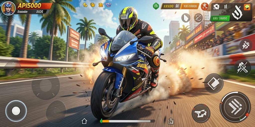 Screenshot utama API5000 menampilkan balapan motor yang seru dan grafik yang menawan.