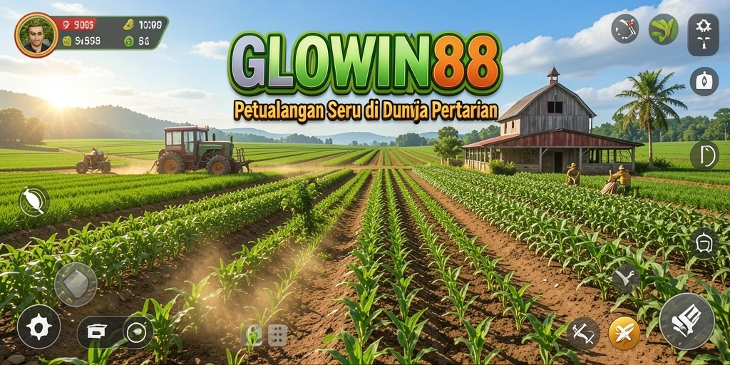 Tampilan gameplay GLOWIN88 yang memukau dengan pertanian yang subur.
