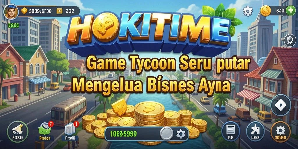 Tampilan gameplay HOKITIME dengan manajemen bisnis yang menarik.