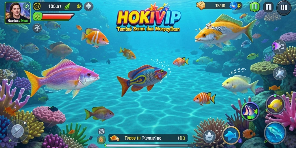 Tampilan gameplay HOKIVIP yang seru dengan ikan berwarna-warni.