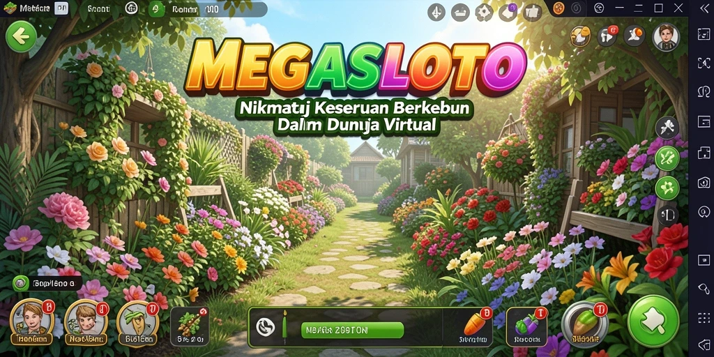 Screenshot gameplay MEGASLOTO menampilkan aktivitas berkebun yang seru.