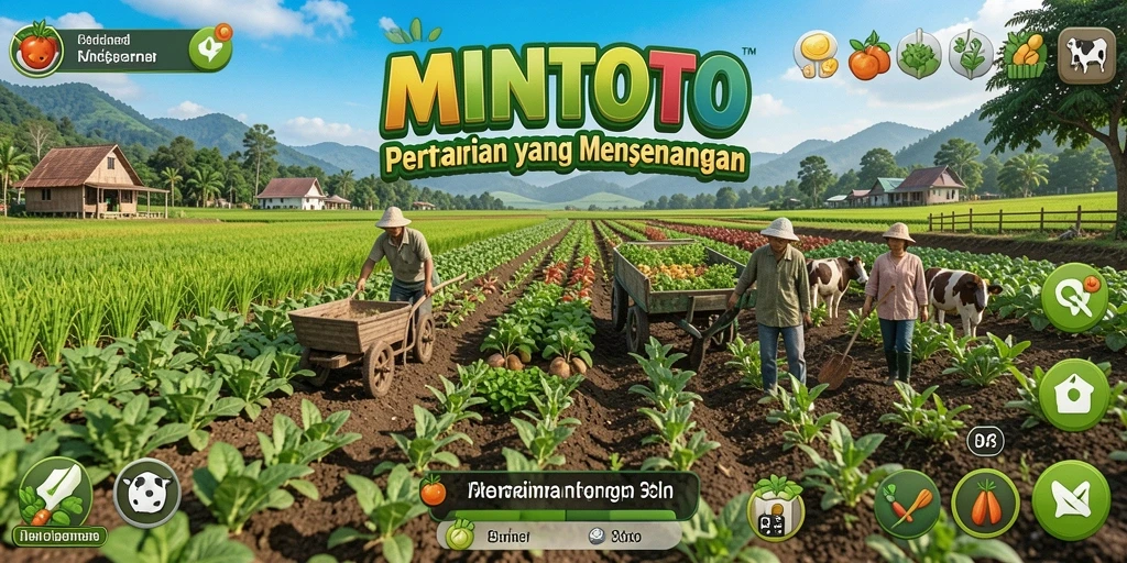Tampilan gameplay MINTOTO dengan lahan pertanian yang indah dan interaktif.