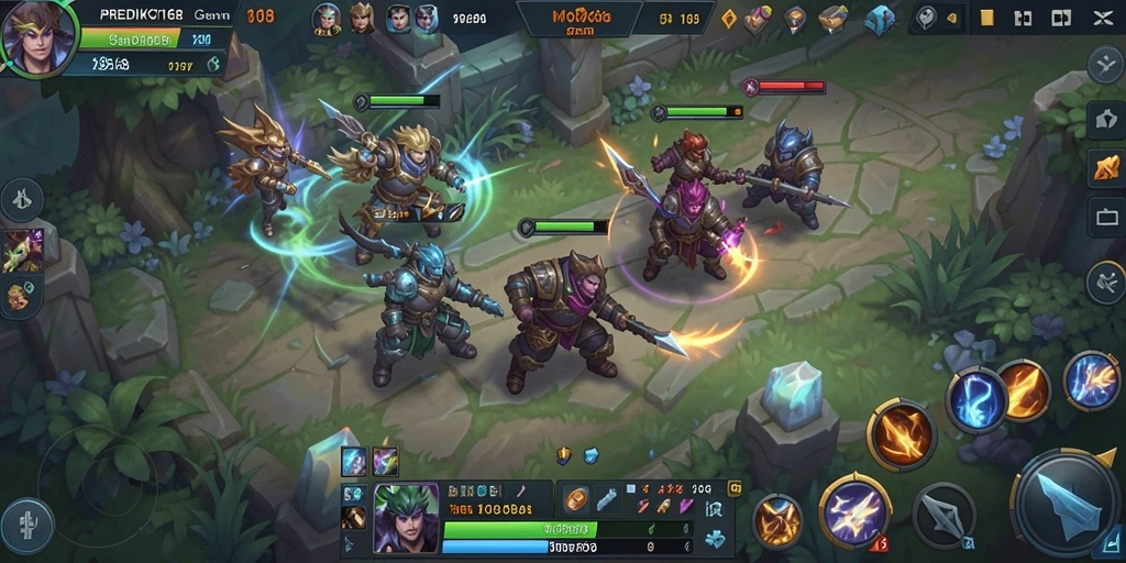 Screenshot gameplay PREDIKSI168 menampilkan pertempuran seru di arena.