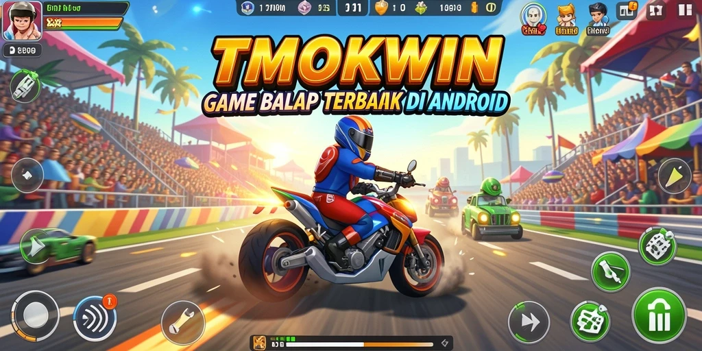 Screenshot TMOKWIN menampilkan aksi balap yang seru dan mendebarkan.
